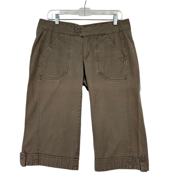 Merrell Straight Leg Capri Pants 100% Cotton Faux Cuff Light Brown Size 10 - Picture 1 of 12